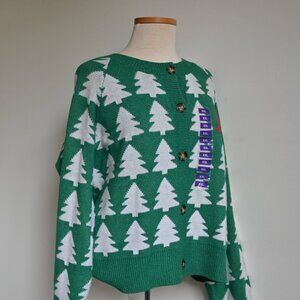 NWT DEC. 25th Knit Button-Down Cardigan Holiday Green Ugly Christmas Sweater XXL